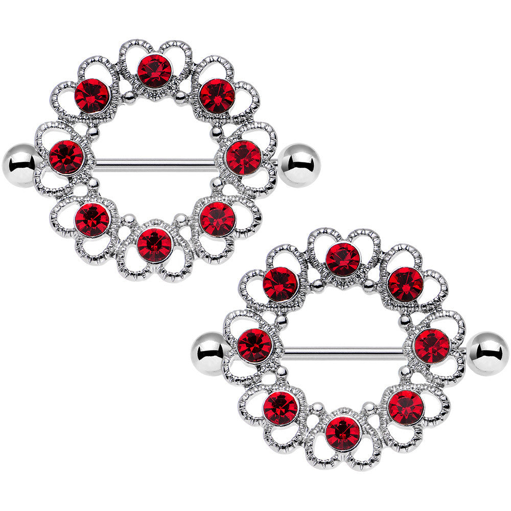 14G 1 1/16 Red Gem Daring Little Devil Halo Heart Nipple Shield Set