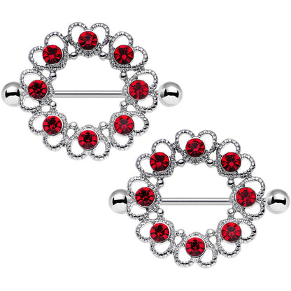 14G 1 1/16 Red Gem Daring Little Devil Halo Heart Nipple Shield Set