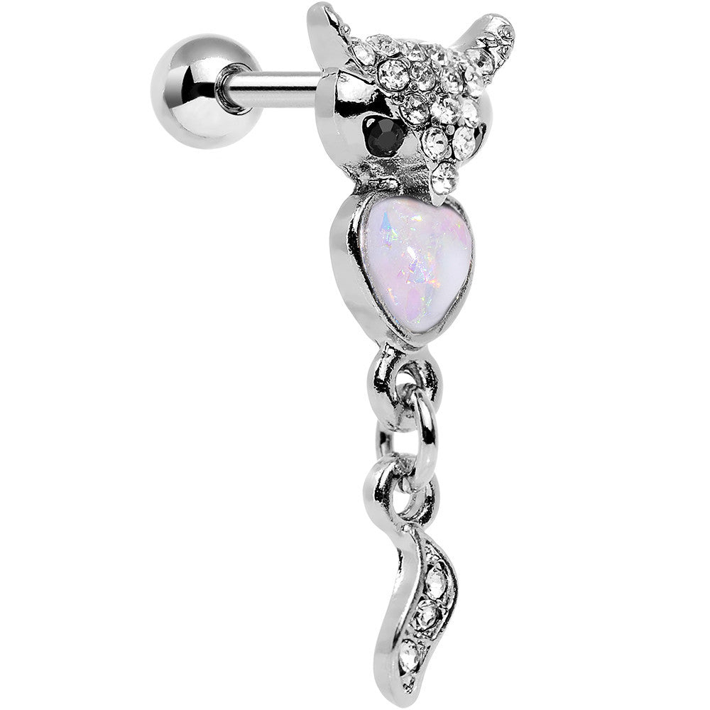 16G 1/4 White Faux Opal Heart of an Owl Dangle Cartilage Earring