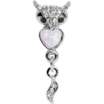 16G 1/4 White Faux Opal Heart of an Owl Dangle Cartilage Earring
