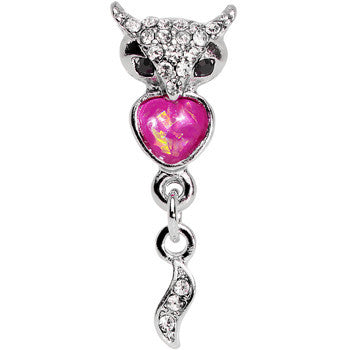 16G 1/4 Pink Faux Opal Heart of an Owl Dangle Cartilage Earring