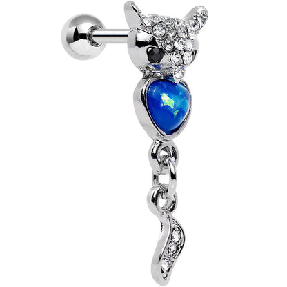 16G 1/4 Blue Faux Opal Heart of an Owl Dangle Cartilage Earring