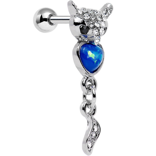 16G 1/4 Blue Faux Opal Heart of an Owl Dangle Cartilage Earring