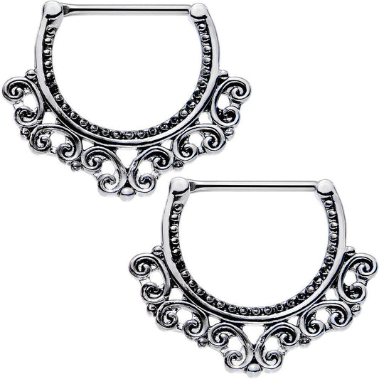 16G 1/2 Stainless Steel Tribal Heart Filigree Nipple Clicker