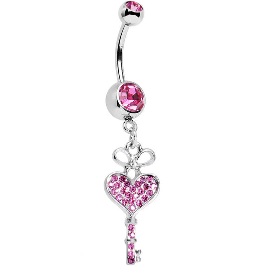 Pink Gem Have a Heart Hold the Key Dangle Belly Ring