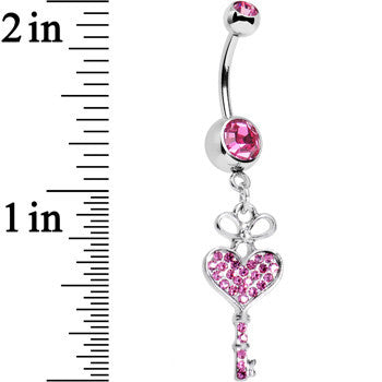 Pink Gem Have a Heart Hold the Key Dangle Belly Ring