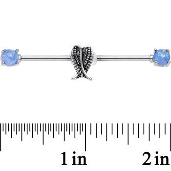 14G Blue Faux Opal Sheathed Wings Industrial Barbell 38mm