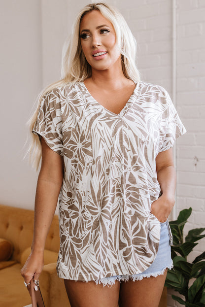 Floral V-Neck Short Sleeve Loose Fit Blouse