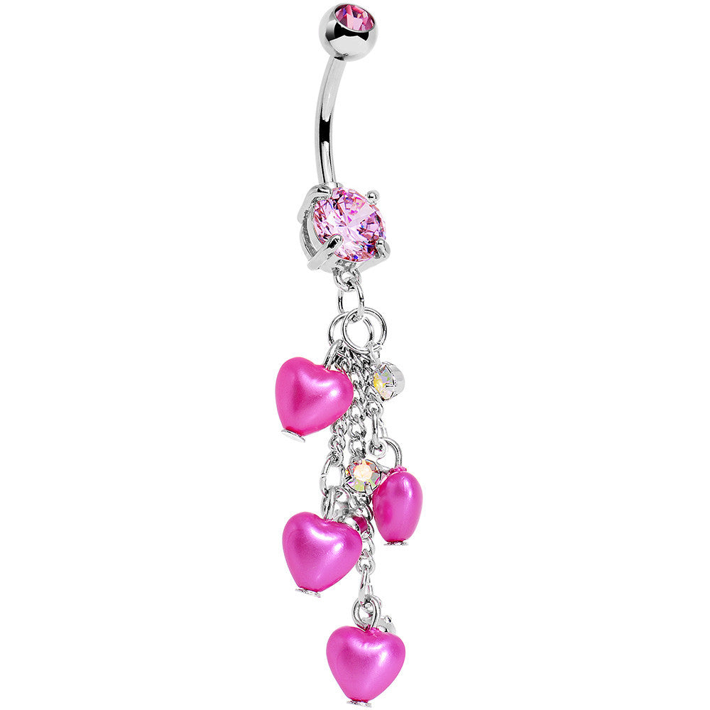 Pink Gem Pink Orb Hearts Dangle Belly Ring