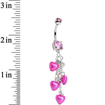 Pink Gem Pink Orb Hearts Dangle Belly Ring