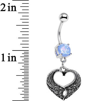 Light Blue Faux Opal Laurel Heart Dangle Belly Ring