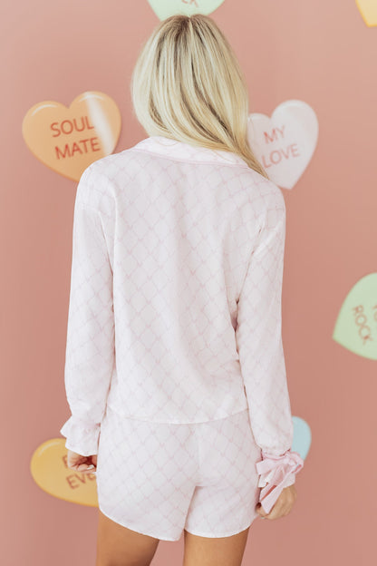 Bow Tie Lattice Top and Shorts Pajama Set