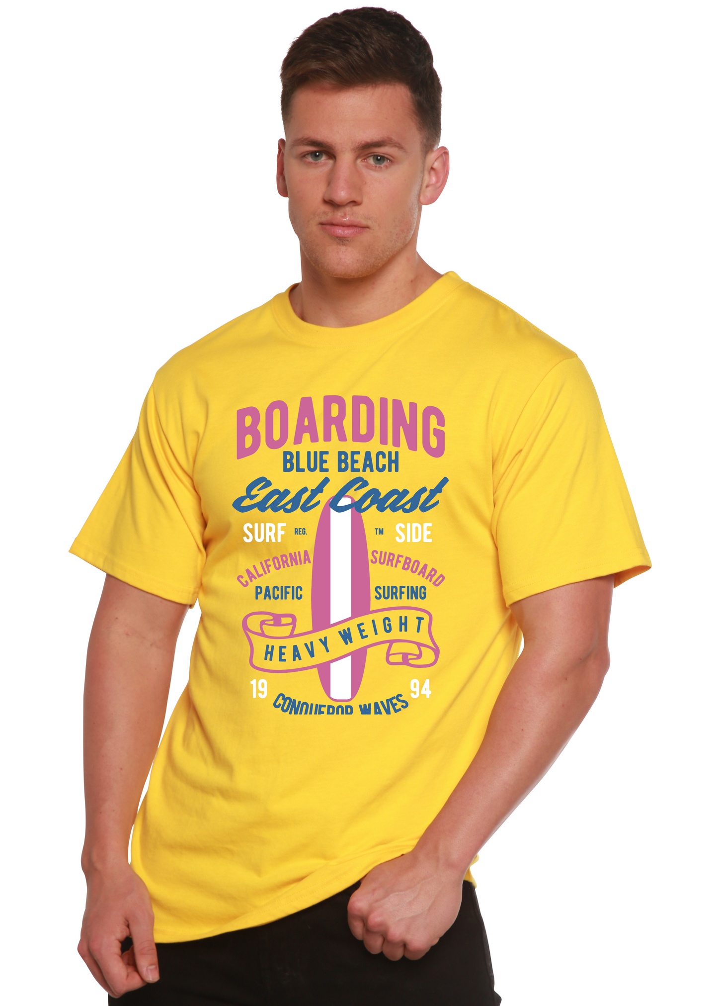Boarding Blue Beach Men's Bamboo Viscose/Organic Cotton Short Sleeve Graphic T-Shirt