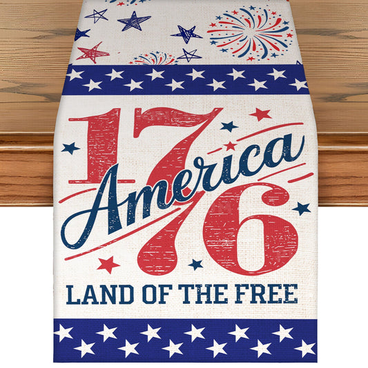Land Of The Free 1776 Table Runner | Patriotic American Independence Day | 4th Of July Table Runner For Kitchen 682369