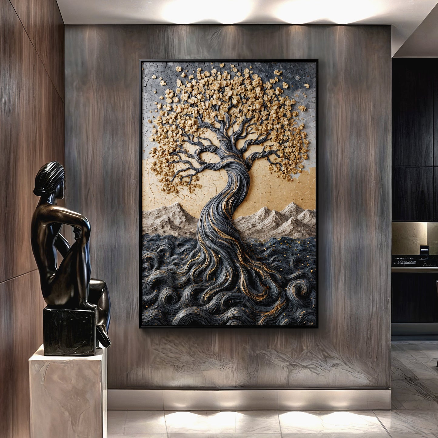 Golden Tree of Life Minimalist Impasto Wall Art