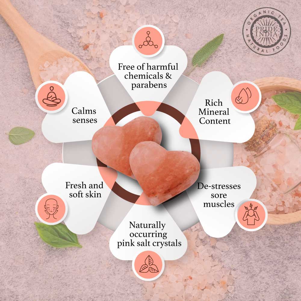 Himalayan Pink Salt Heart Shape Soap by Pride of India – Mineral Rich – Massage Bar/ Spa Ritual at Home – Chemical-free/Natural Occurring Salt Crystals Soap – Good for Skin/Hydrating