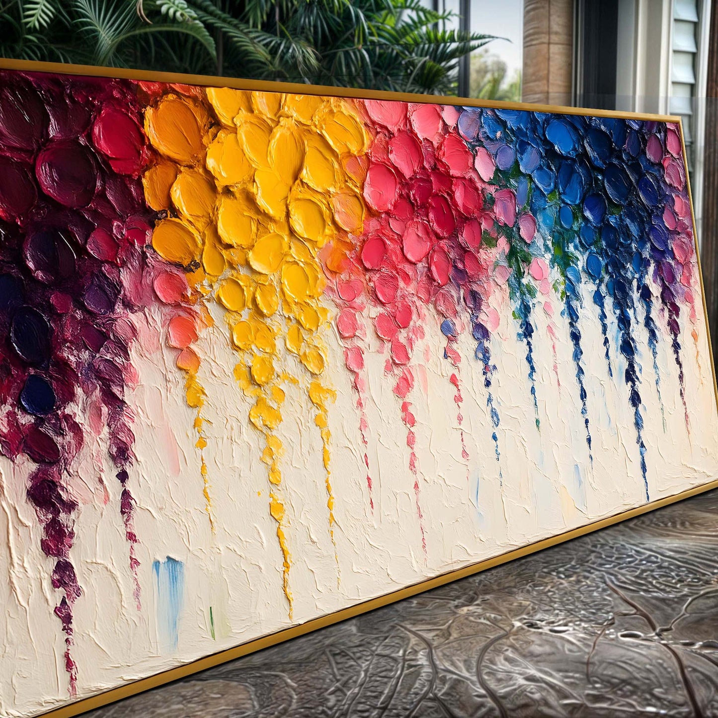 Rainbow Cascade Impasto Wall Art