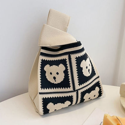 Checkerboard Knitted Shopping Tote