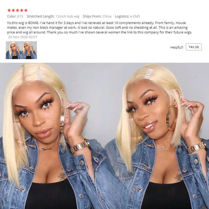 613 Blonde Bob Short Straight Human Hair Wig