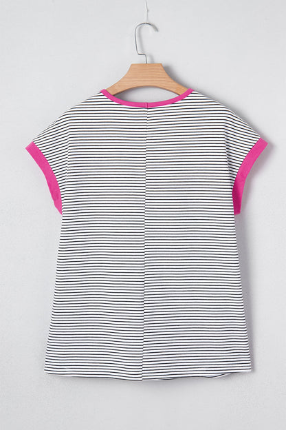 Stripe Contrast Trim Round Neck Summer Shirt