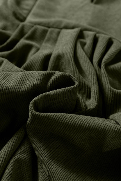 Corduroy Pleated Scallop Neck 3/4 Sleeve Mini Dress