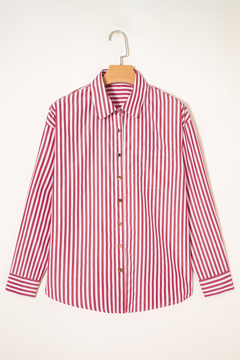 Stripe Patch Pocket Side Slit Buttoned Shirt
