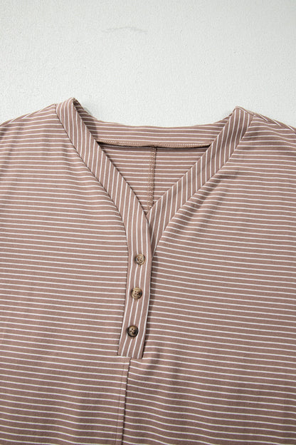 Stripe Buttoned V-Neck T-Shirt