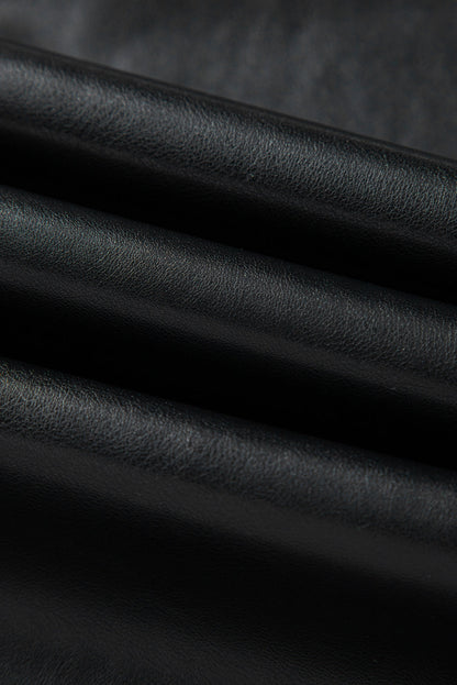 Solid Faux Leather Side Slit Maxi Skirt