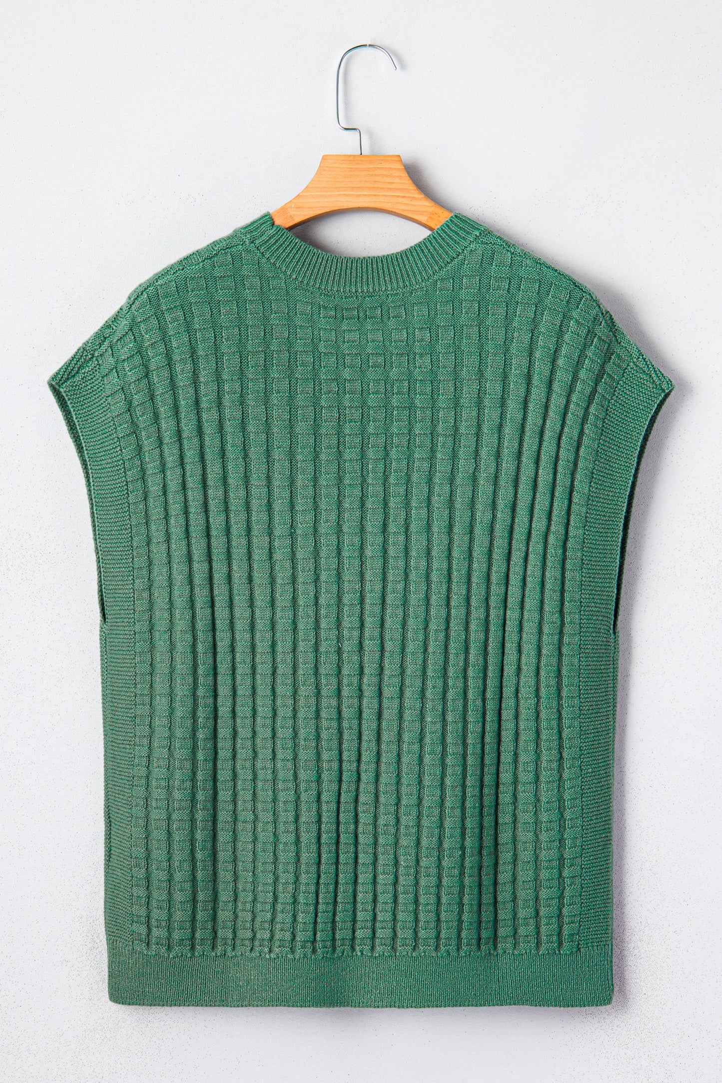 Solid Round Neck Textured Short Sleeve Sweater