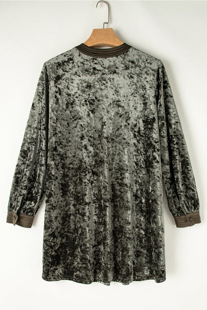 Velvet Long Sleeve V-Neck Side Pocket Dress