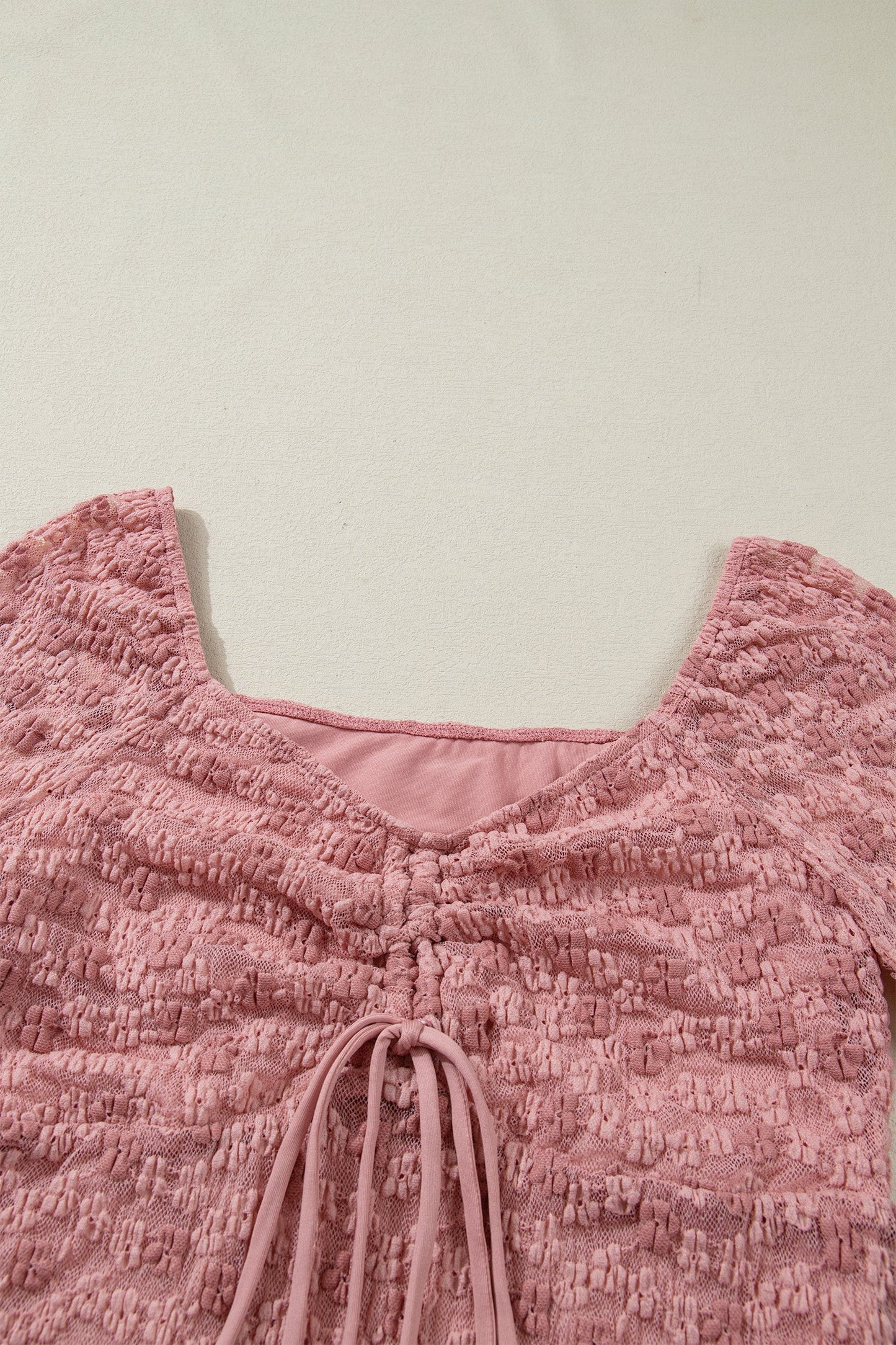 Floral Knot Detail Drawstring Lace Blouse