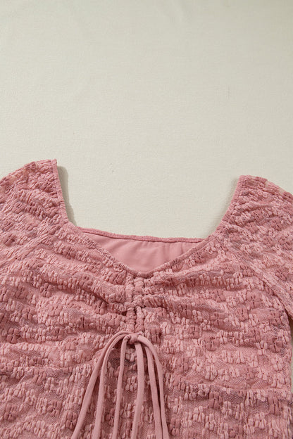 Floral Knot Detail Drawstring Lace Blouse
