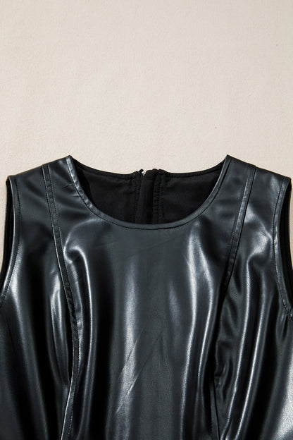 Faux Leather Ruffle Hem Sleeveless Mini Dress