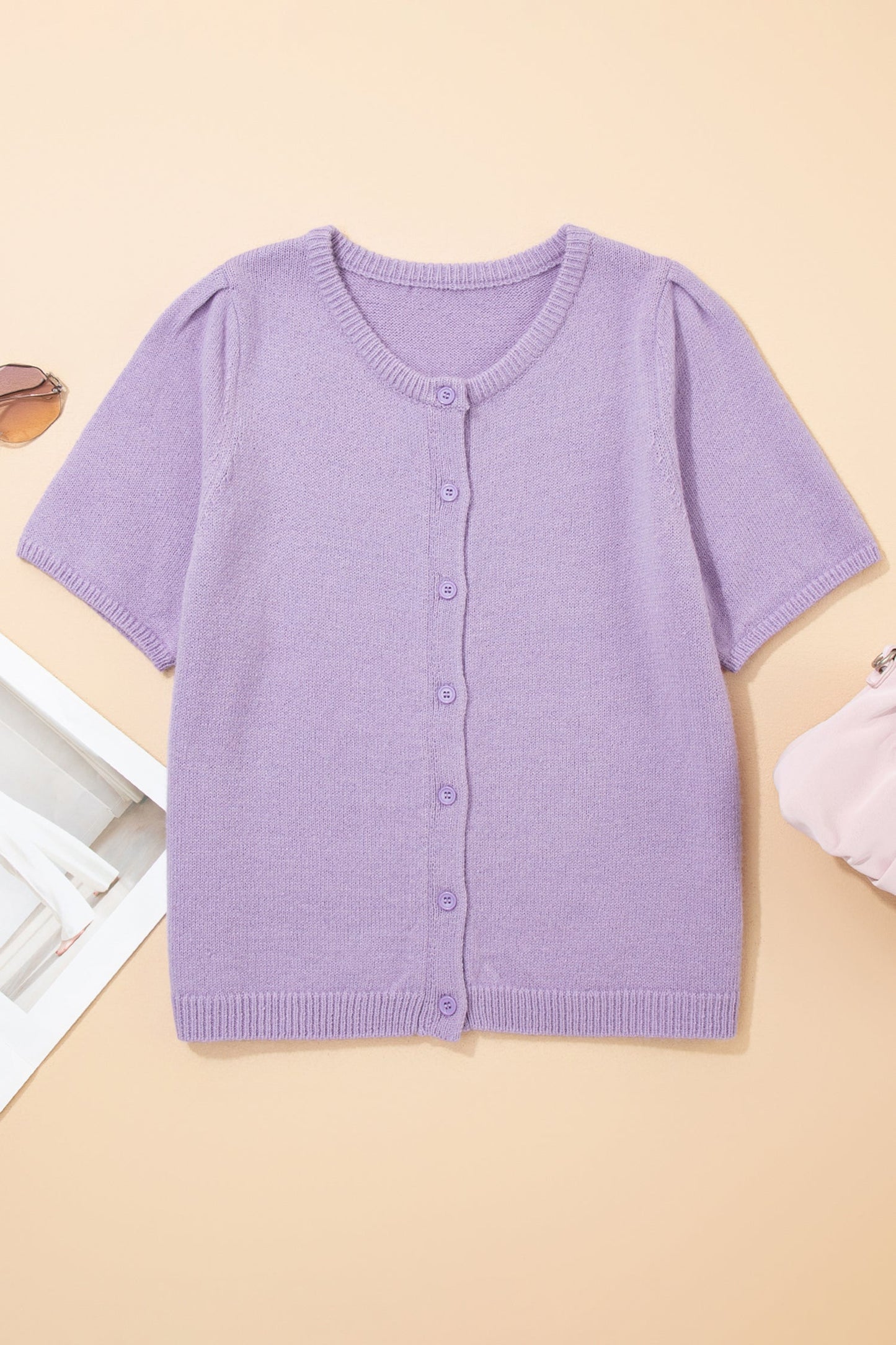 Petal Short Sleeve Soft Cardigan Sweater Tee