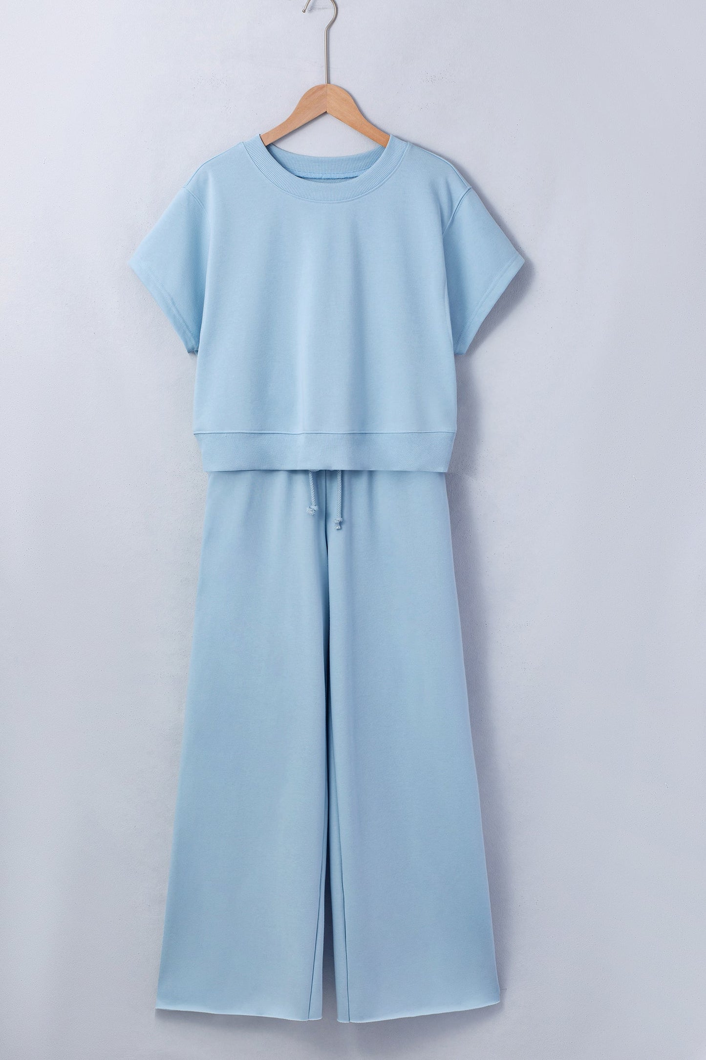 Solid Loose Tee & Wide Leg Pants Set