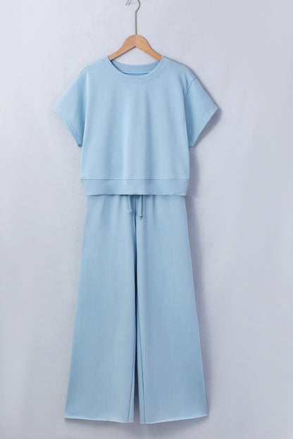 Solid Loose Tee & Wide Leg Pants Set