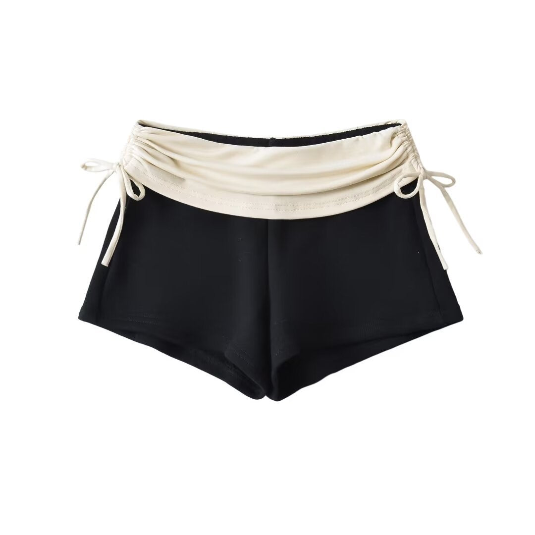 Fashion Stitching Side Drawstring Hot Pants