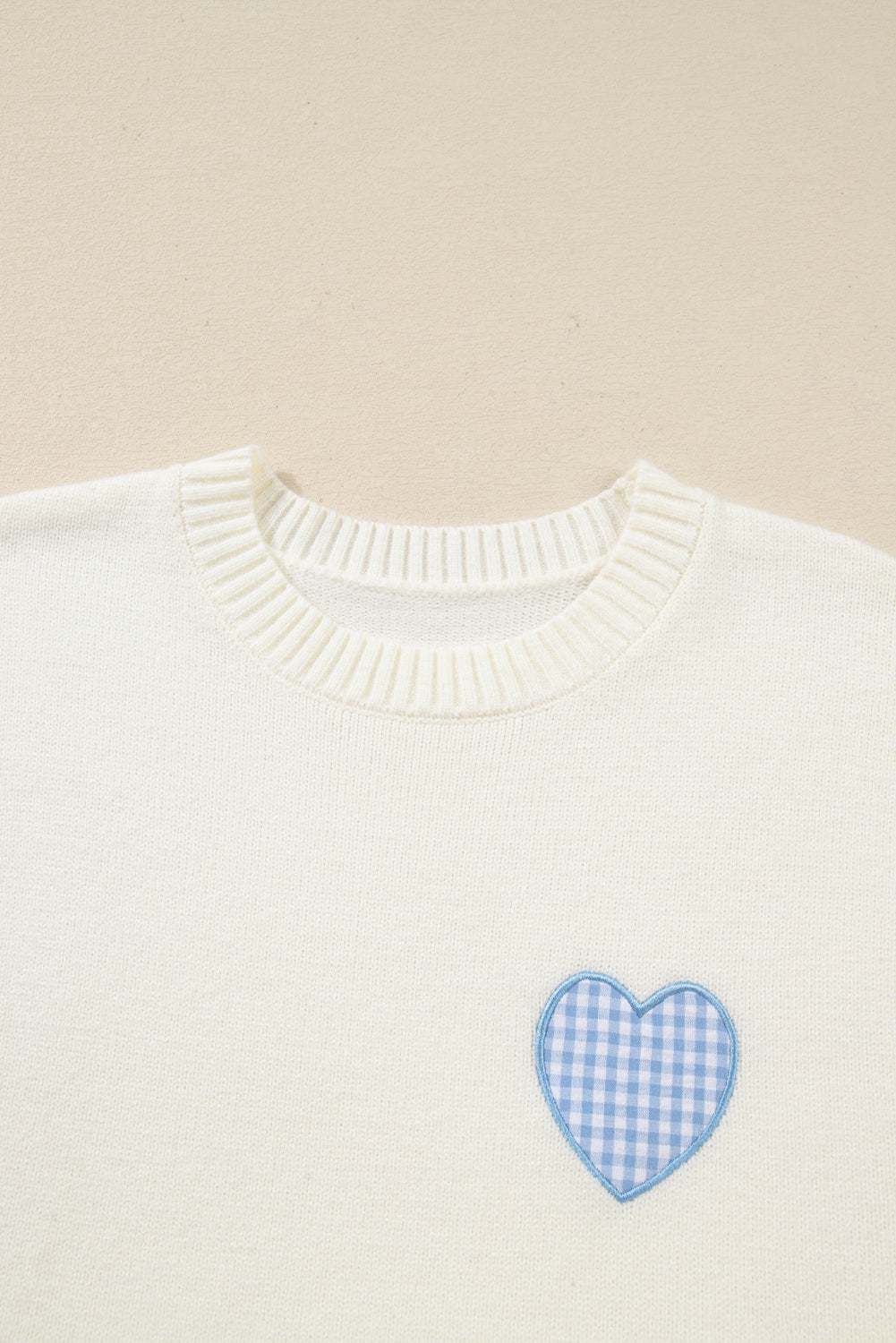 Valentine Gingham Heart Embroidered Crewneck Sweater