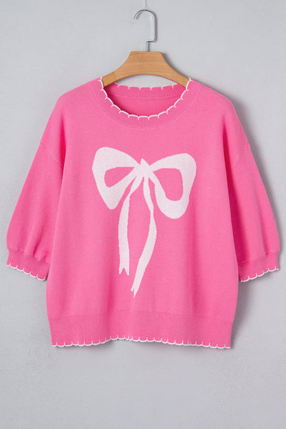 Big Ribbon Bow Contrast Stitch Sweater