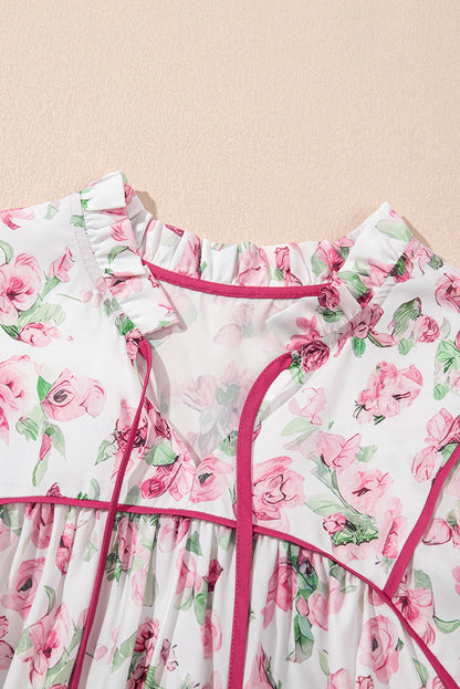 Plus Size Floral Tied V-Neck Mini Dress