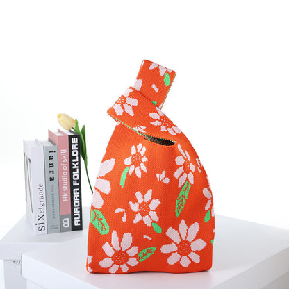 Checkerboard Knitted Shopping Tote