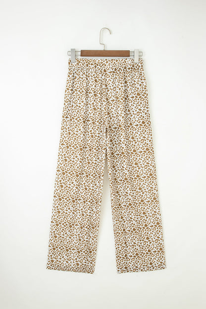 Leopard Drawstring Elastic Waistband Loose Pants