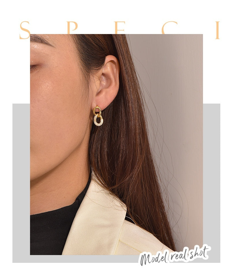 Retro Double Ring Zircon Studs
