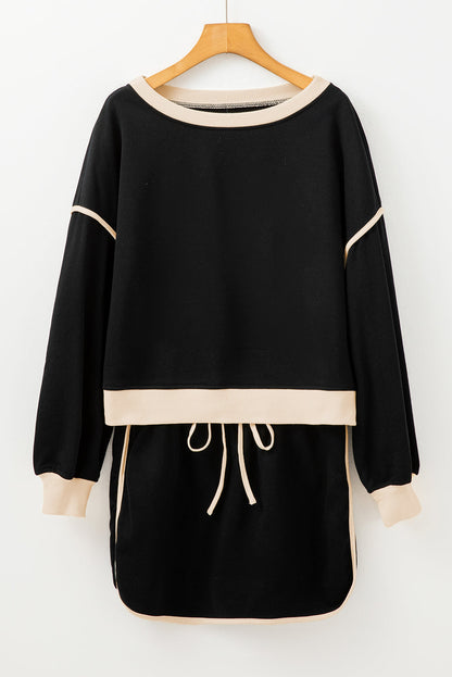 Colorblock Long Sleeve Top and Skort Set