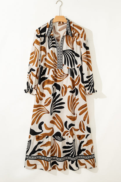 Plus Size Boho Abstract Long Sleeve Maxi Dress