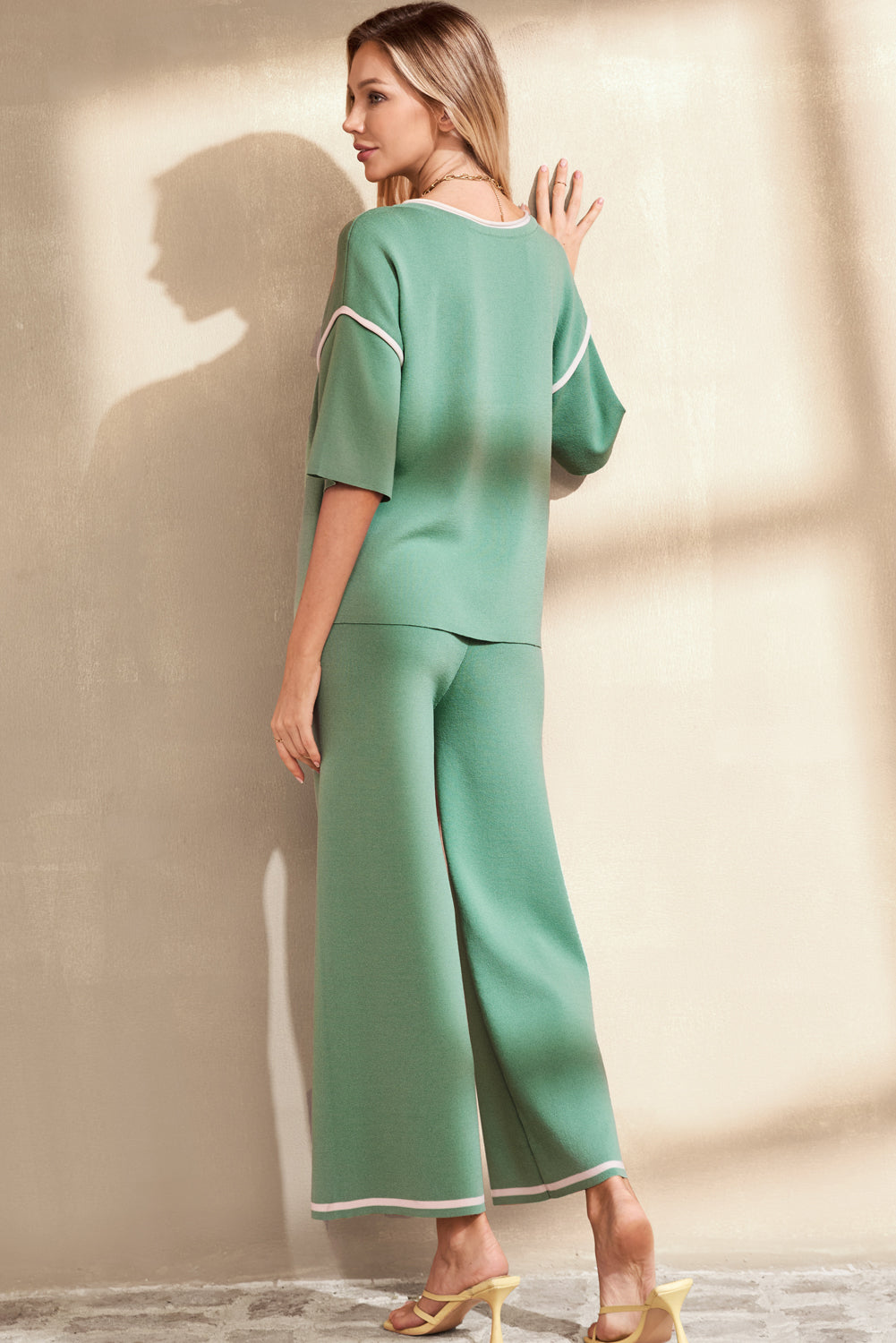 Contrast Trim Half Sleeve Top & Drawstring Pants
