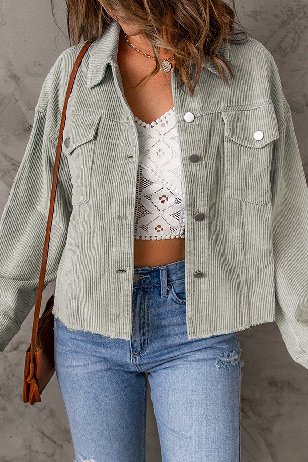 Raw Hem Crop Corduroy Jacket
