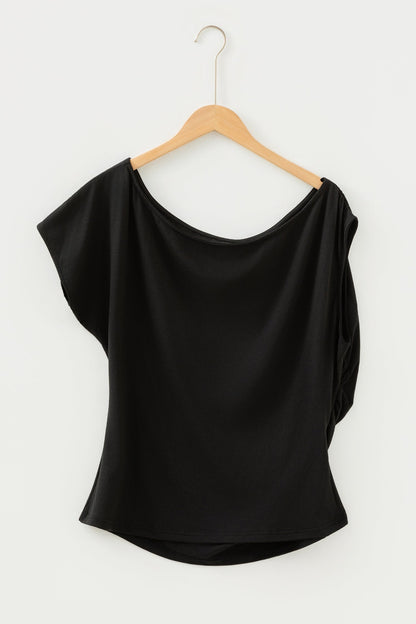 Plus Size Solid Asymmetric Neck Blouse