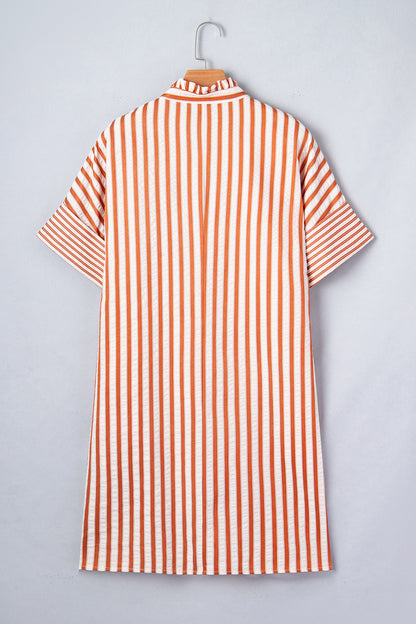 Stripe Pinch V-Neck Turn-Up Mini Dress