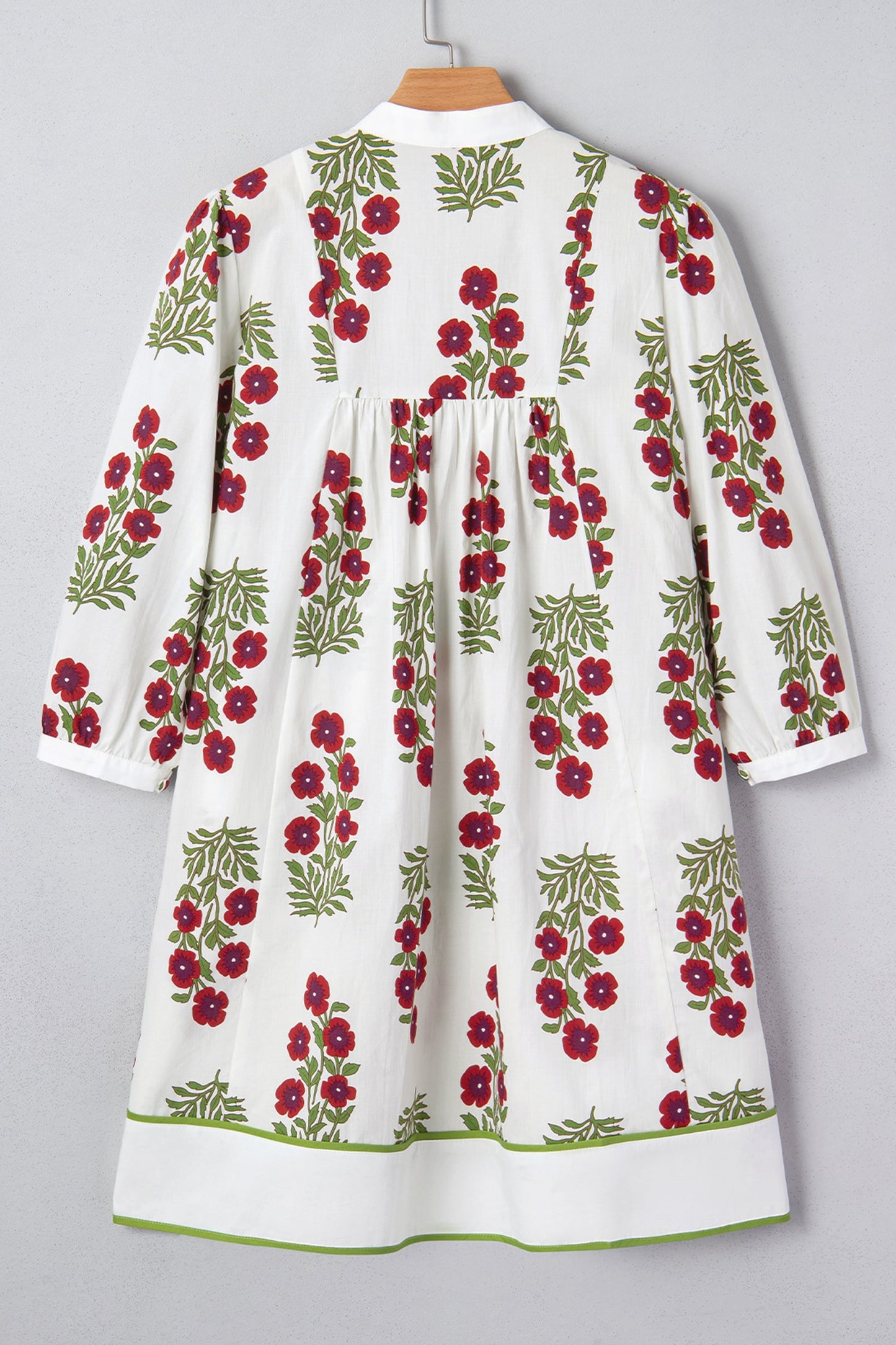 Floral Frilled V-Neck 3/4 Sleeve Dress